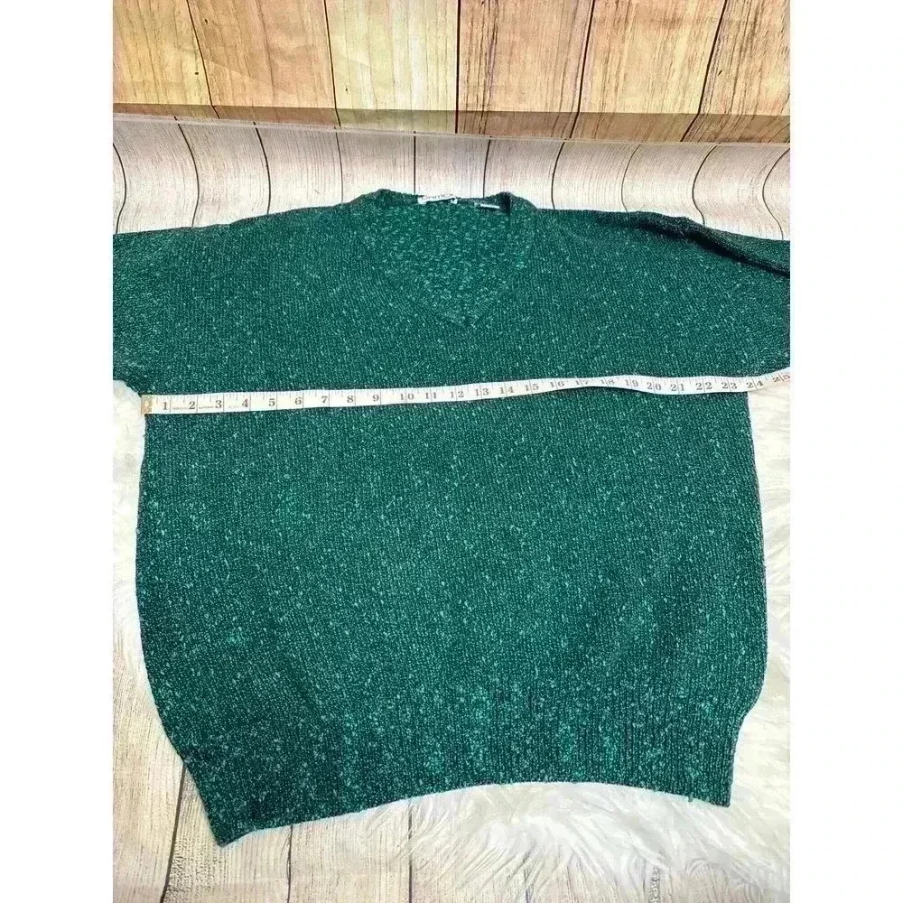 Retro Vintage 80s 90s V Neck Knit Sweater Green and Black Size 2XL Tall READ DES